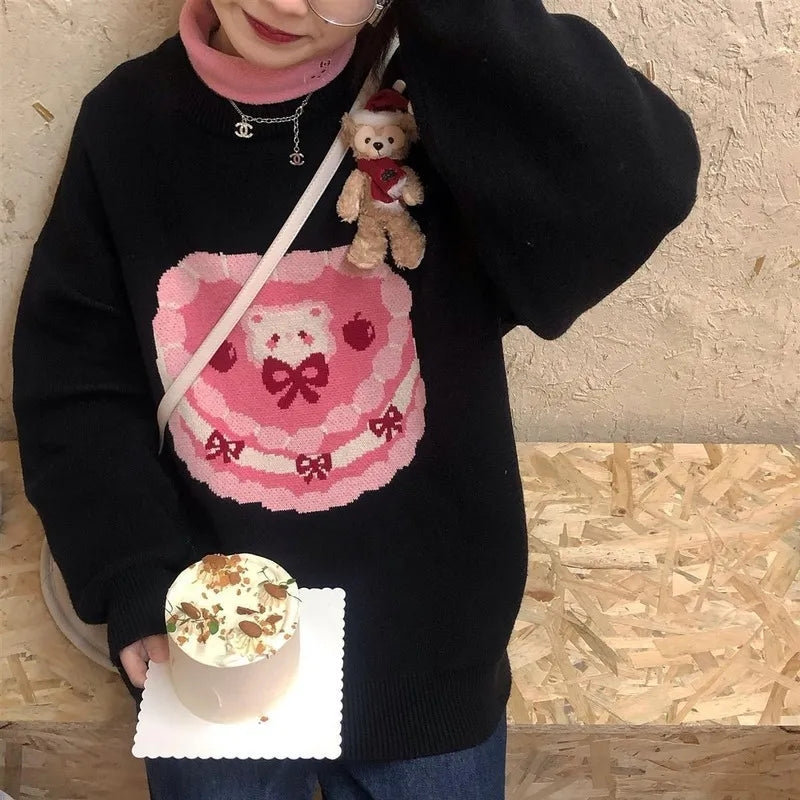 Sweet Bear Cake Print Sweater