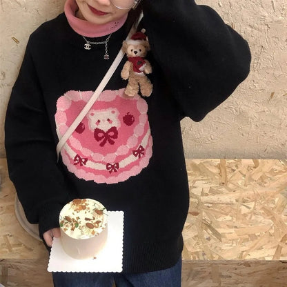 Sweet Bear Cake Print Sweater