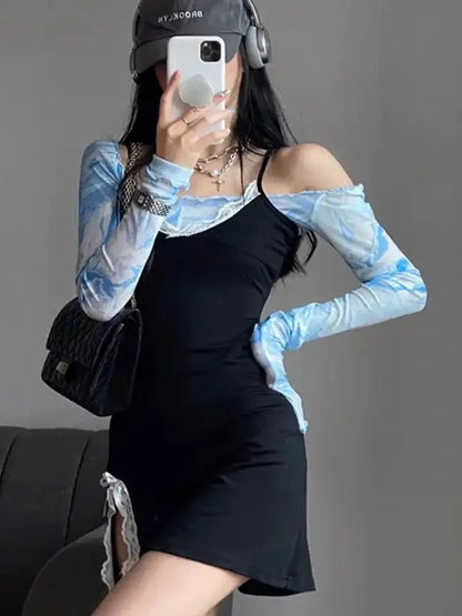 Blue Tie Dye Mesh Crop Top