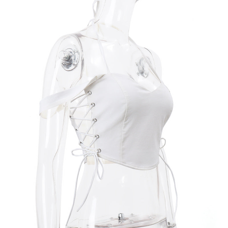 White V Neck Side Tie Up Crop Top