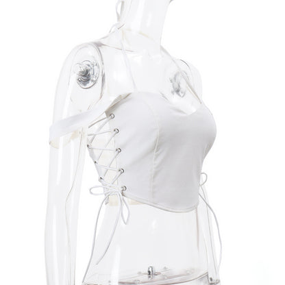 White V Neck Side Tie Up Crop Top