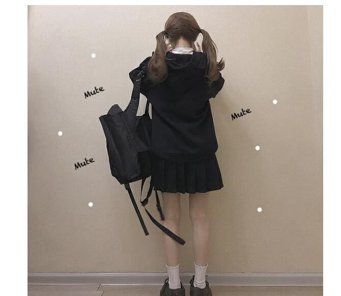 Anime Girl Cartoon Print Graphic White long Sleeve Hoodie Sweater Sweatshirt Pullover Top E-Girl Kawaii Korean Japanese Harajuku Streetwear