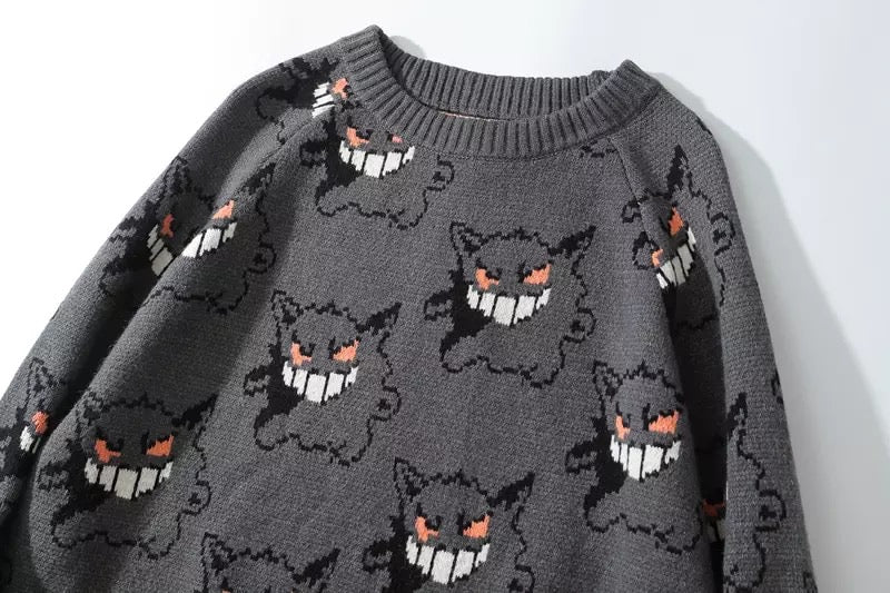 Genger Anime Cartoon Knit Loose Sweater Sweatshirt Long Sleeve Pullover Jumper Winter Goth Punk E-Girl Kawaii Korean Japanese Harajuku Streetwear