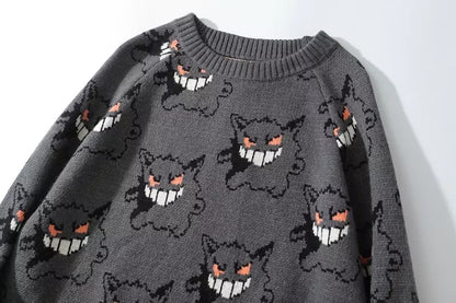Genger Anime Cartoon Knit Loose Sweater Sweatshirt Long Sleeve Pullover Jumper Winter Goth Punk E-Girl Kawaii Korean Japanese Harajuku Streetwear