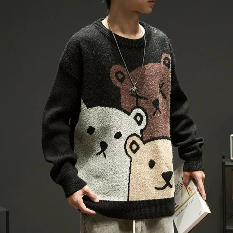 Cute Cartoon Bear Oversized Sweater Long Sleeve Knit Pullover Winter Aesthetic Casual E-Girl Kawaii Korean Japanese Harajuku