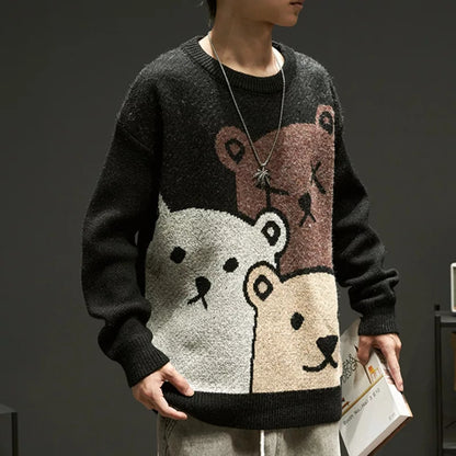 Cute Cartoon Bear Oversized Sweater Long Sleeve Knit Pullover Winter Aesthetic Casual E-Girl Kawaii Korean Japanese Harajuku