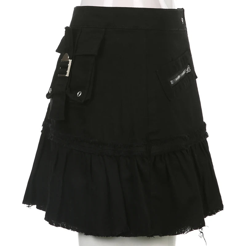 Black Denim Pleated Skirt