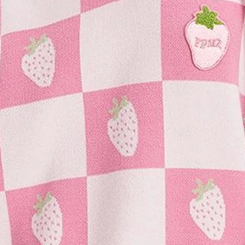 Pink Strawberry Plaid Sweater Vest