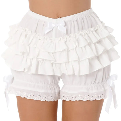 White Frilly Lace Ruffle Bloomer Shorts
