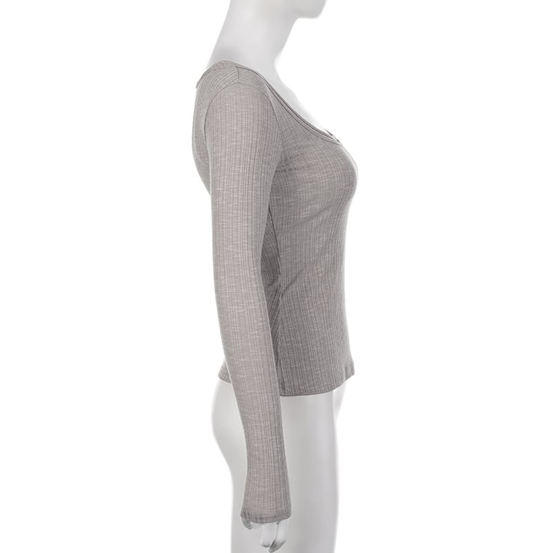 Grey Ribbed 2PCS Long Sleeve Shirt