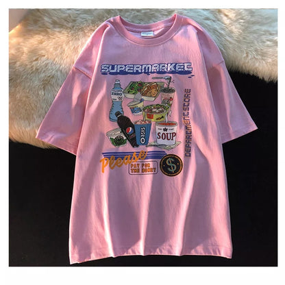 Retro Gas Station Food Print Short Sleeve T-shirt