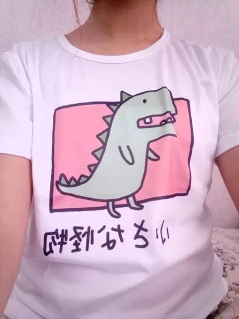 Cute Vintage Dinosaur Print Cartoon Short Sleeve Shirt T-shirt Tee Punk Funny Sweet Summer Casual E-Girl Kawaii Korean Japanese Harajuku Streetwear