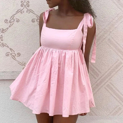 Pink Bow Tie Up Mini Dress
