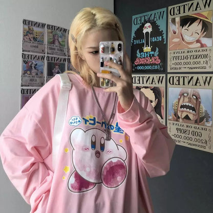 Japanese Anime Cartoon Print Oversize Long Sleeve Shirt