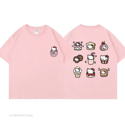 Cat Anime Dessert Print Short Sleeve T-shirt