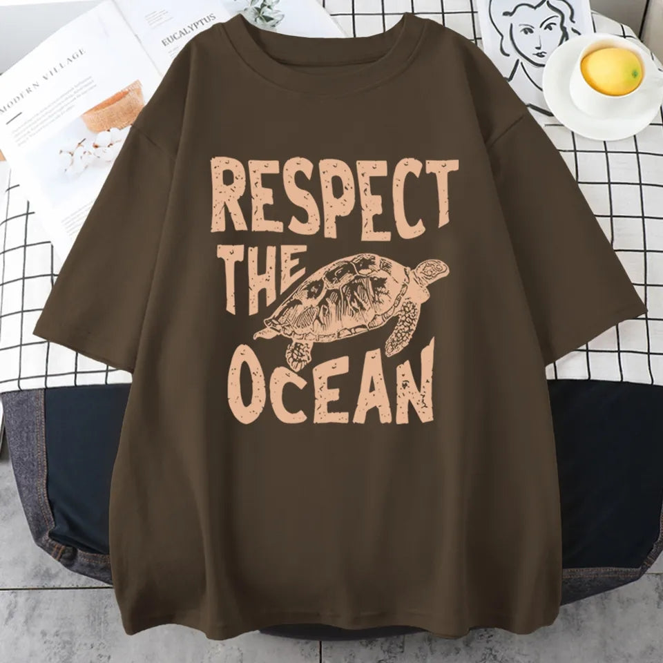 Respect Turtle Print Short Sleeve T-shirt