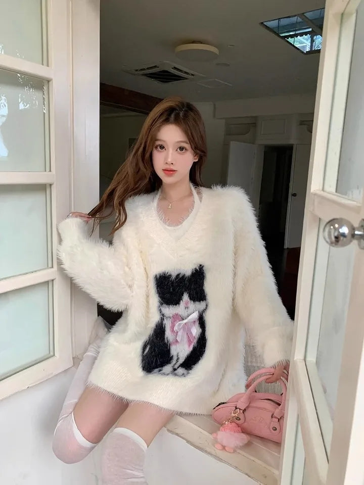 Fluffy Cat Bow Sweater