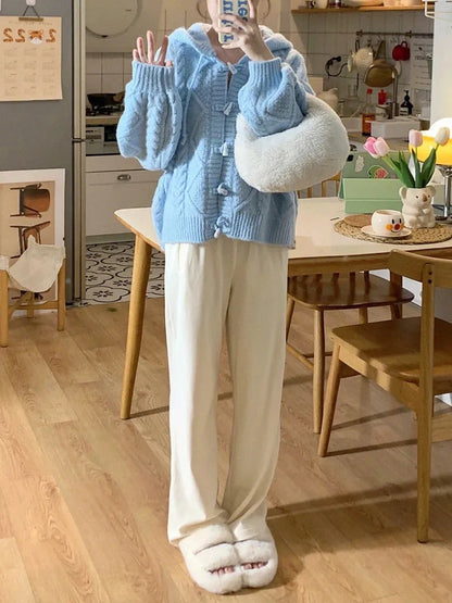 Blue Knit Loose Cardigan