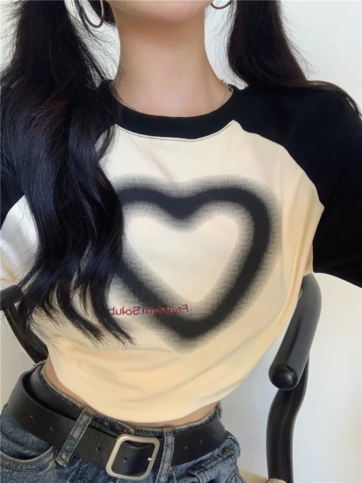 Black Heart Patchwork Long Sleeve T-shirt