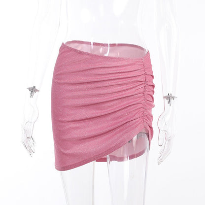 2PCS Pink Sequin Cut Out Tank Top + Mini Skirt