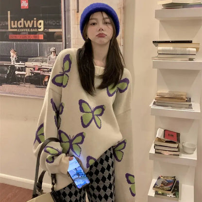 Butterfly Print Loose Sweater