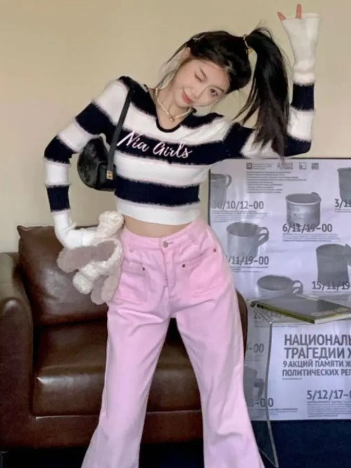 Black & White Fuzzy Cropped Sweater