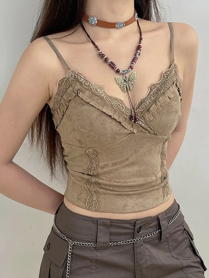 Brown Khaki Crop Top