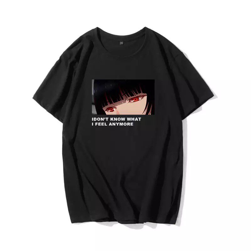 Cute Anime Girl Punk Print Cartoon Loose Oversized Short Sleeve Short T-shirt Tee Top Summer Casual E-Girl Kawaii Korean Japanese Harajuku Streetwear