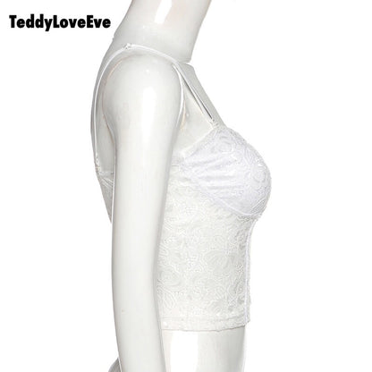 Cute Sexy Floral Lace Corset Camisole Tank Crop Top Sleeveless Shirt Bodycon Goth Punk Summer Casual E-Girl Kawaii Korean Japanese Harajuku Streetwear