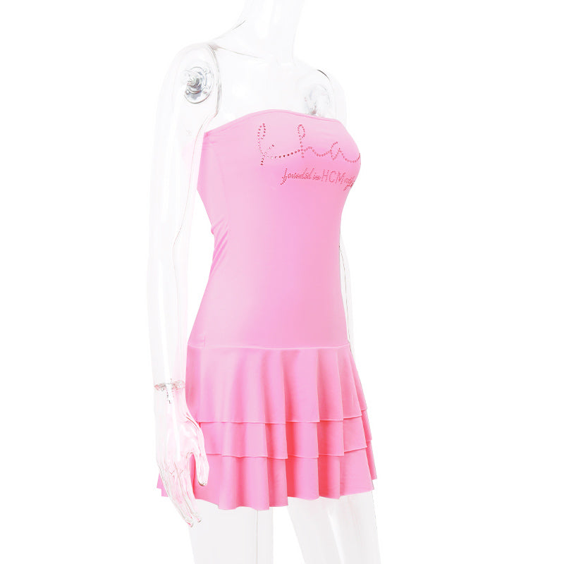 Pink Coquette Tiered Strapless Mini Dress
