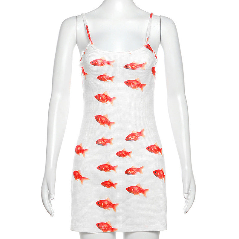 Goldfish Print Ribbed Mini Dress