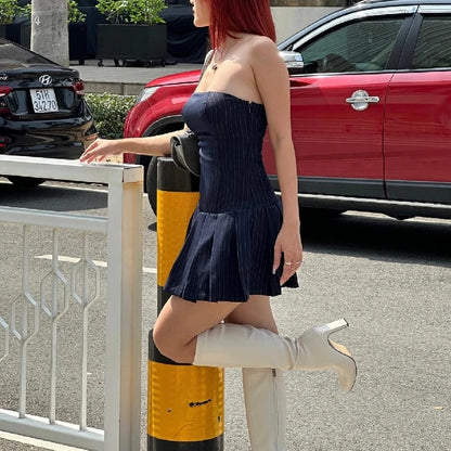 Striped A-Line Pleated Dress
