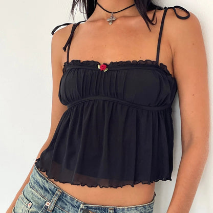 Fairy Bow Tie Up Pleated Tank Top