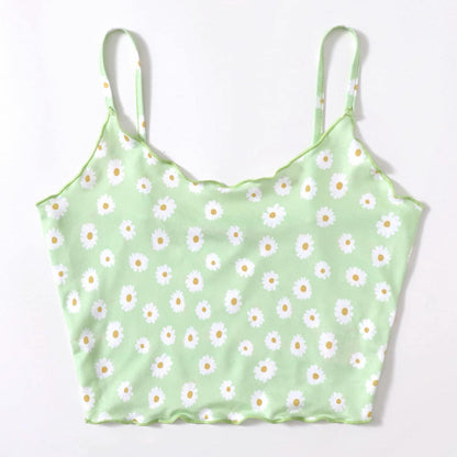 Cute Comic Flower Graphic Print Tank Crop Top Camisole Sleeveless Shirt Summer Casual Aesthetic Goth E-Girl Kawaii Korean Japanese Harajuku Streetwear