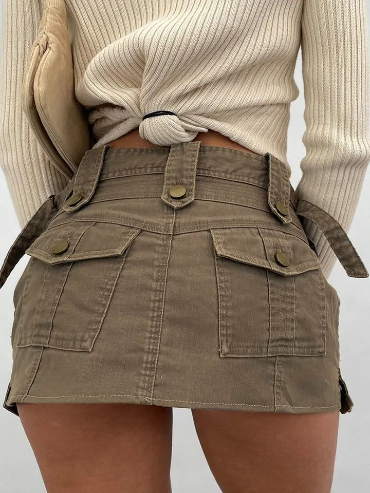Brown Cargo Pocket Mini Skirt