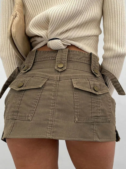 Brown Cargo Pocket Mini Skirt