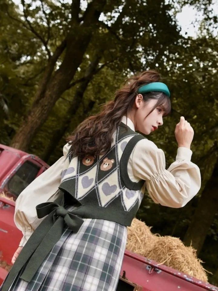 Bear Argyle Knit Sweater Vest