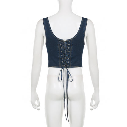 Blue Denim Corset Bandage Tank Top