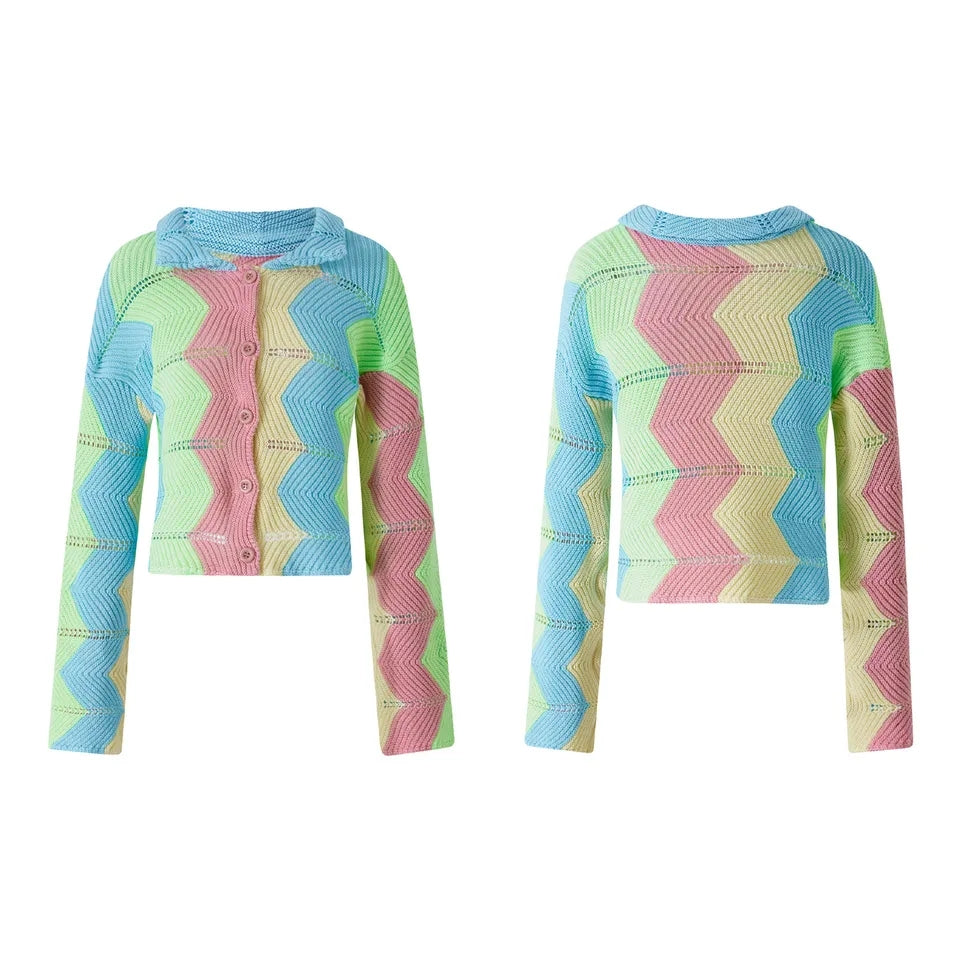 Rainbow Color Block Cardigan