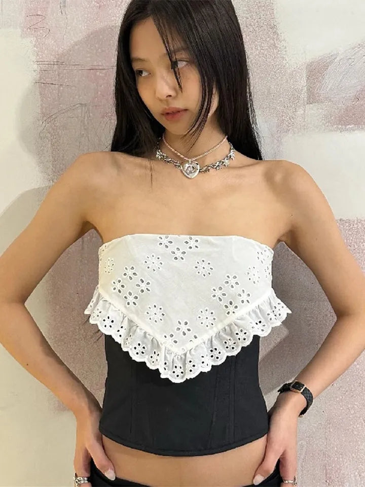 Black & Lace Patchwork Tube Top