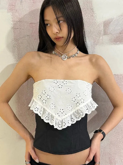 Black & Lace Patchwork Tube Top