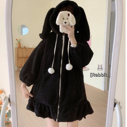 Cute Fluffy Rabbit Ear Oversized Long Sleeve Pullover Hoodie Sweatshirt E-Girl Kawaii Korean Japanese Harajuku
