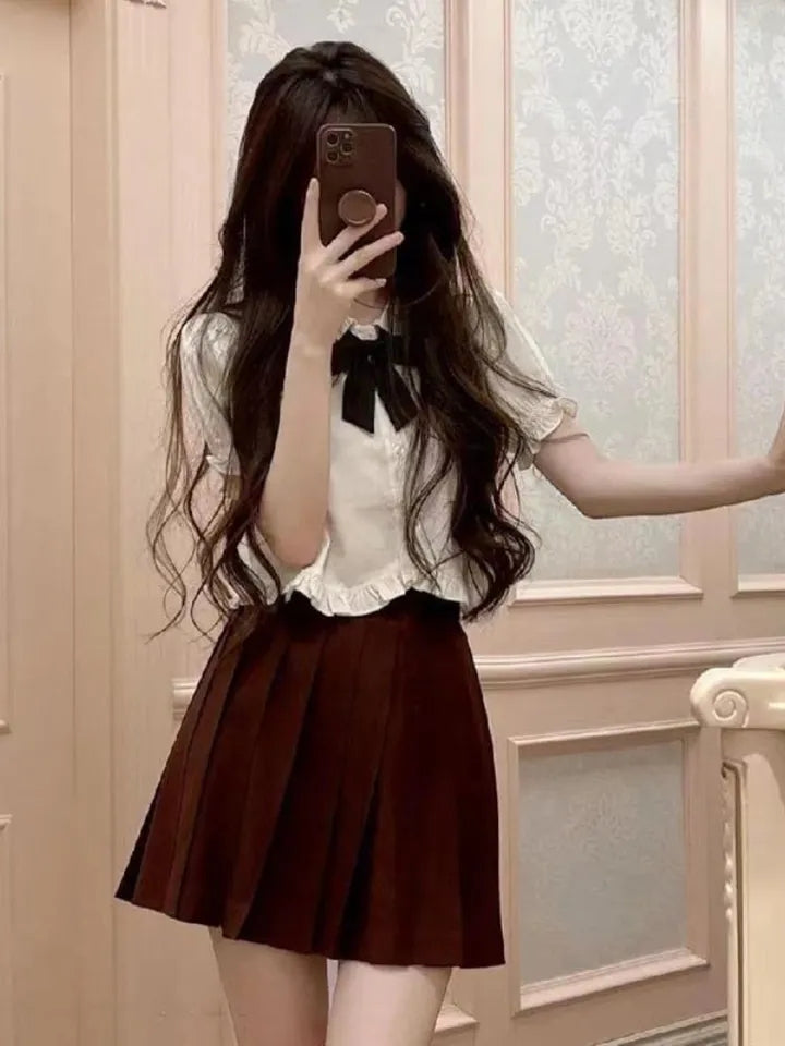 Sweet Peterpan Collar Ruffle Short Sleeve Blouse