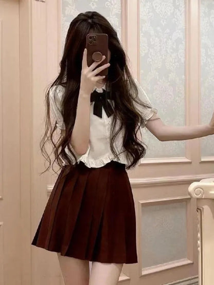 Sweet Peterpan Collar Ruffle Short Sleeve Blouse