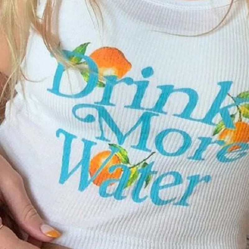 Water Orange Print Ribbed Tank Top