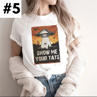 Cute Retro Tarot Card Cresent Moon Sun Print Loose Short Sleeve Shirt Aesthetic Casual E-Girl Kawaii Korean Japanese Harajuku