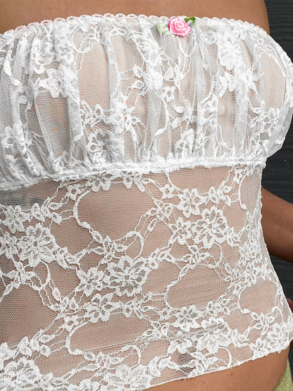 White Flower Lace Tube Top