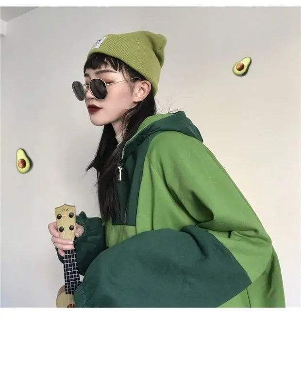 Cute Green Frog Animal Cartoon Aesthetic Long Sleeve Hoodie Sweater Sweatshirt Pullover Jumper E-Girl Kawaii Korean Japanese Harajuku Streetwear