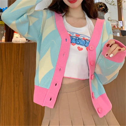 Pastel Argyle V Neck Cardigan Sweater