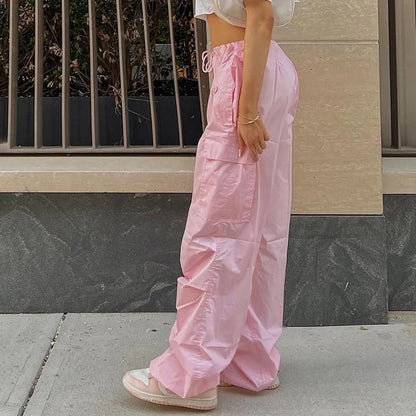 Pink Drawstring Low Waist Trousers